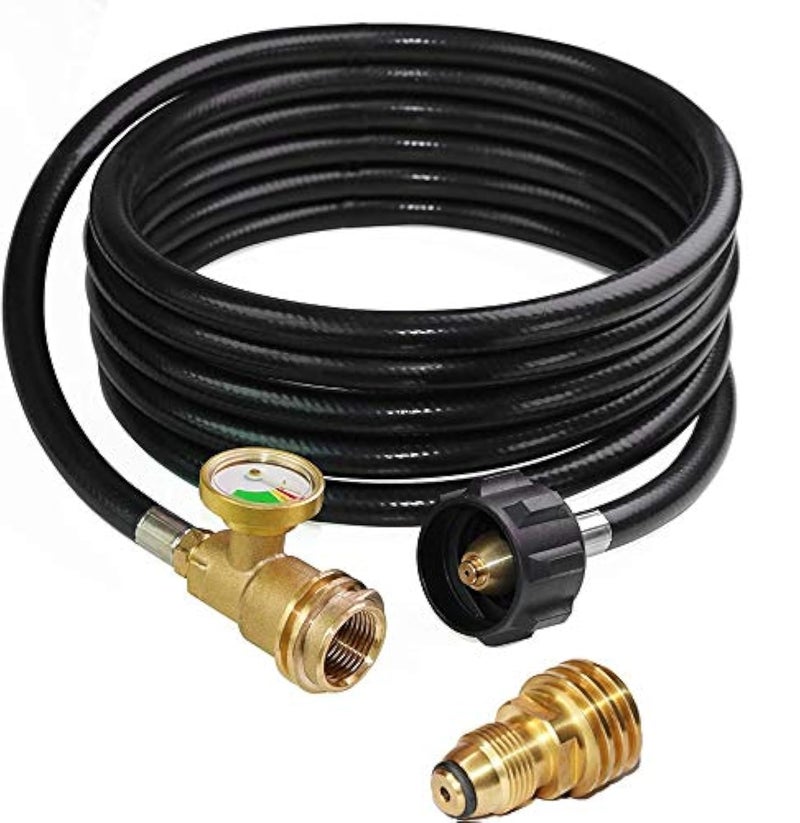 DOZYANT 12 Feet Propane Hose with Gauge,Include Tank Adapter Converts POL 100 lb LP Tank to QCC1 for Gas Grill, Stove and More Propane Appliances - Image 1